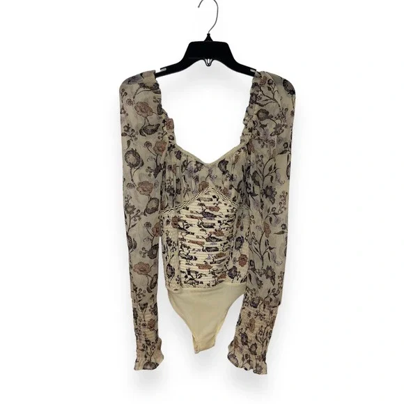 Free People Brunch Date Bodysuit Long Sleeve Floral Ivory Combo NWT - Picture 4 of 9